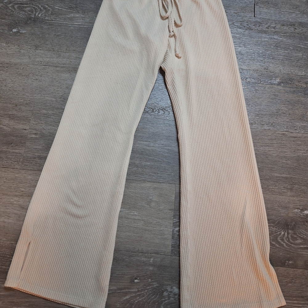 Cream Ribbed Flare Pants - Picture 3 of 6